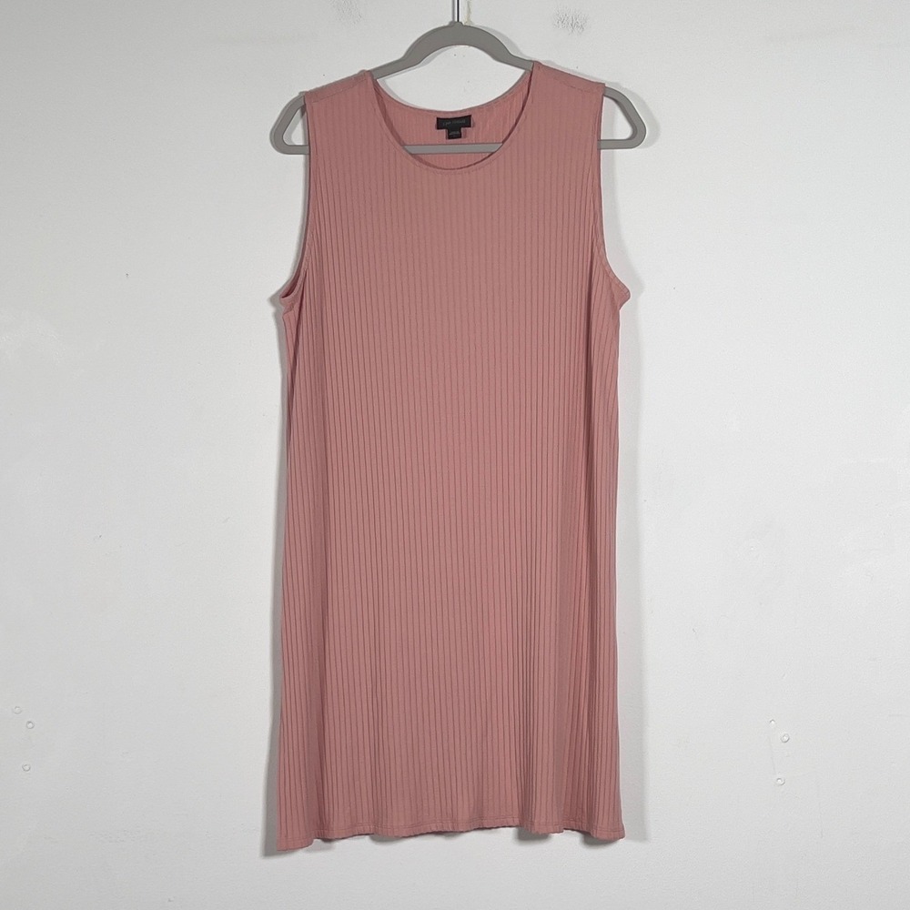 J. Jill Wearever Tunic Top Women Sz L Pink Ribbed Knit Sleeveless Side Slit Tank